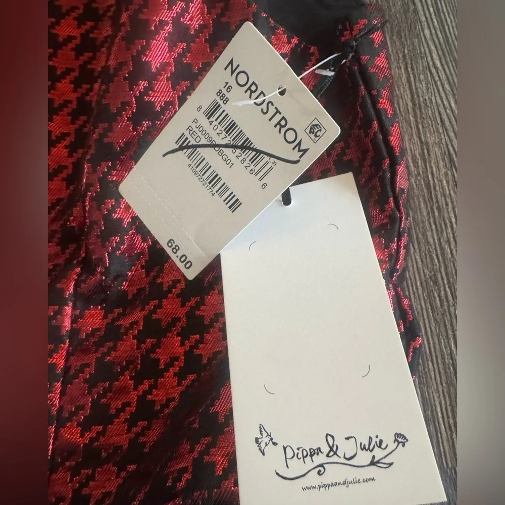 Pippa & Julie Red Black Metallic Houndstooth Party Dress Girls 16 Nordstrom $68